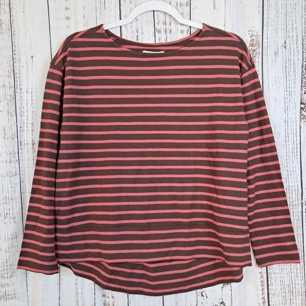 OUTERKNOWN XS Women's La Mer Long Sleeve Tee‎ Shirt Rose Kai Stripe Brown Pink